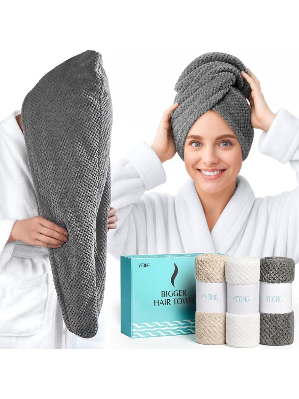 3 Pack Large Microfiber Hair Towel Wraps for Long Hair - Quick Dry & Soft